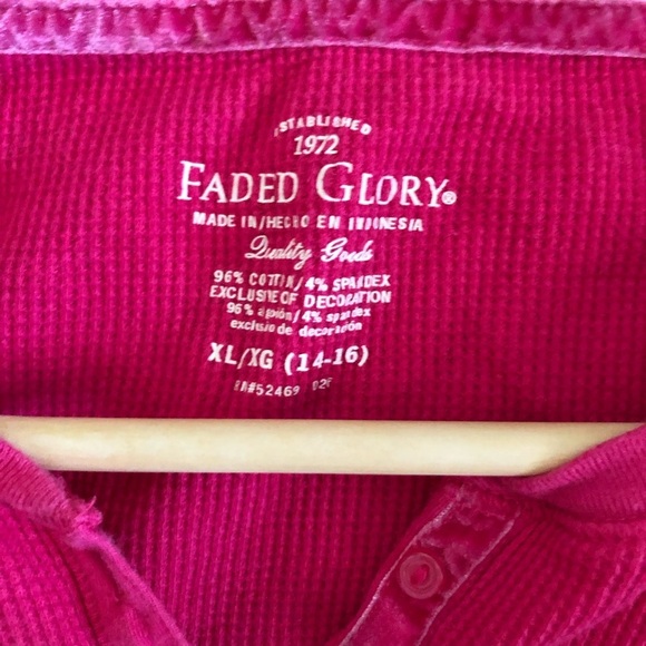 VTG Faded Glory Girl Fuschia Pink Thermos Long Sleeve 14-16 XL - Picture 5 of 5